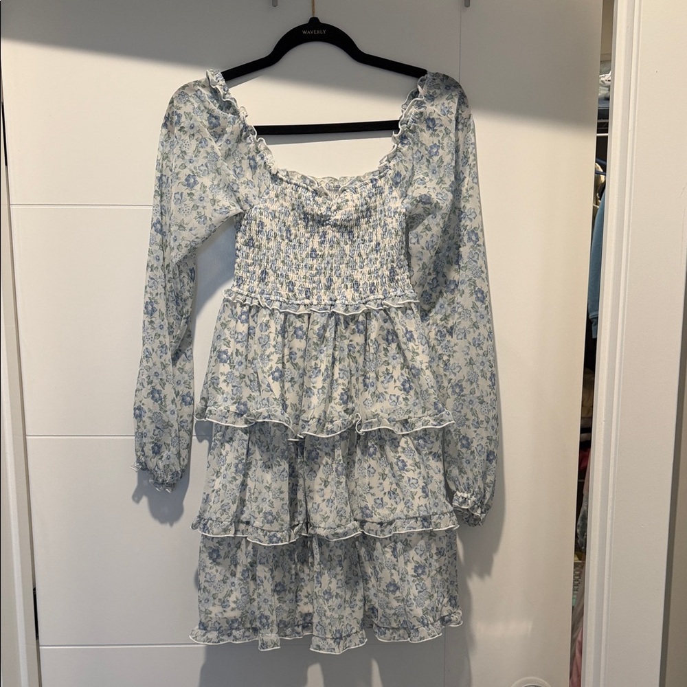 Ultra Flirt Light Blue Floral Tiered Mini Dress